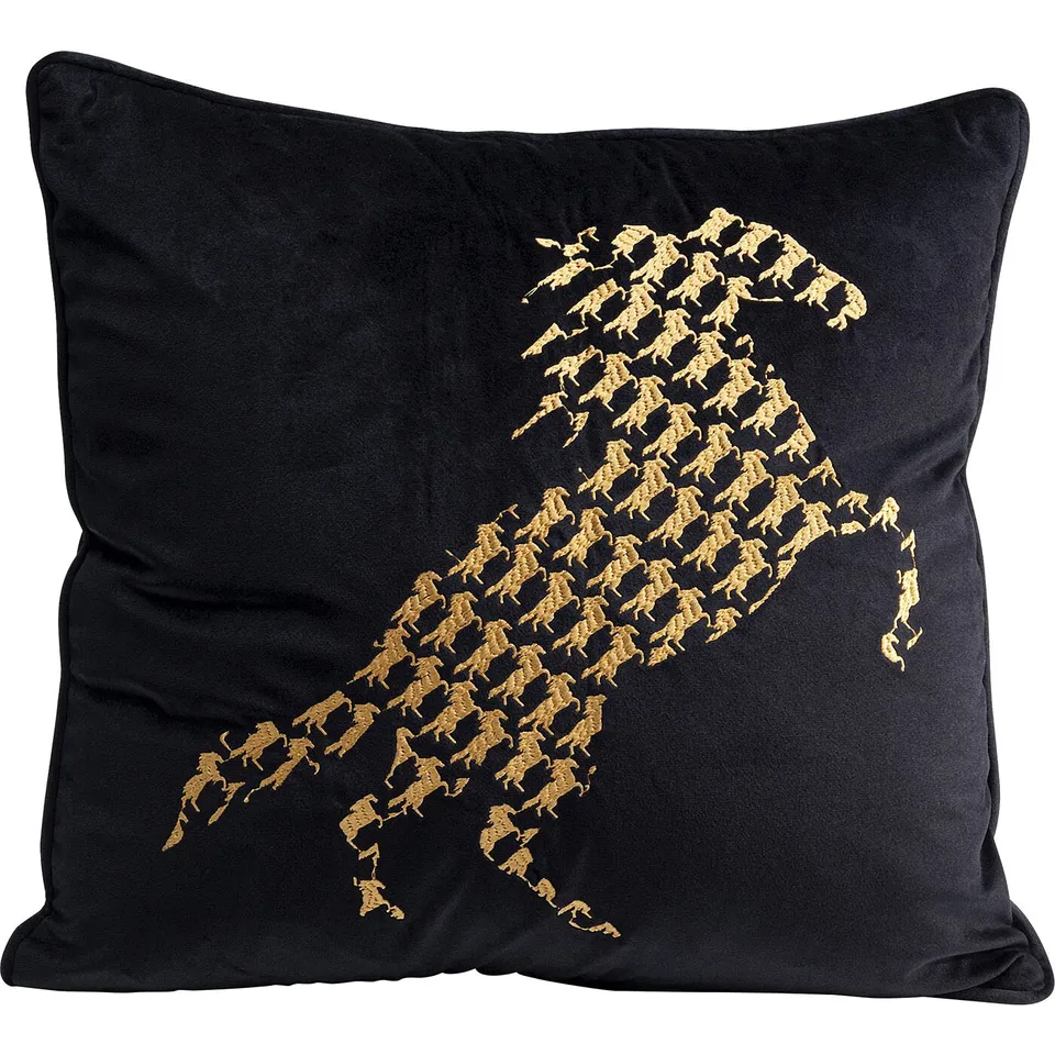 kare-design-kissen-caballo-45x45x10-cm-schwarz-gold-mit-stickerei image 1