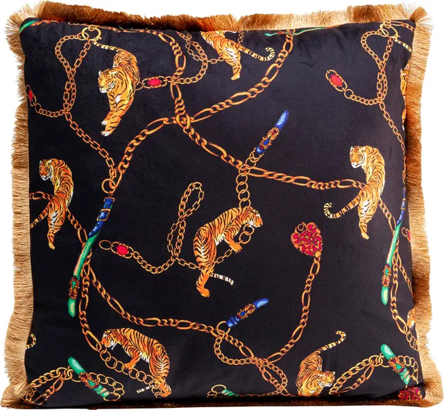 kare-design-kissen-tiger-chain-schwarz-45x45-cm-mit-fransen image 1