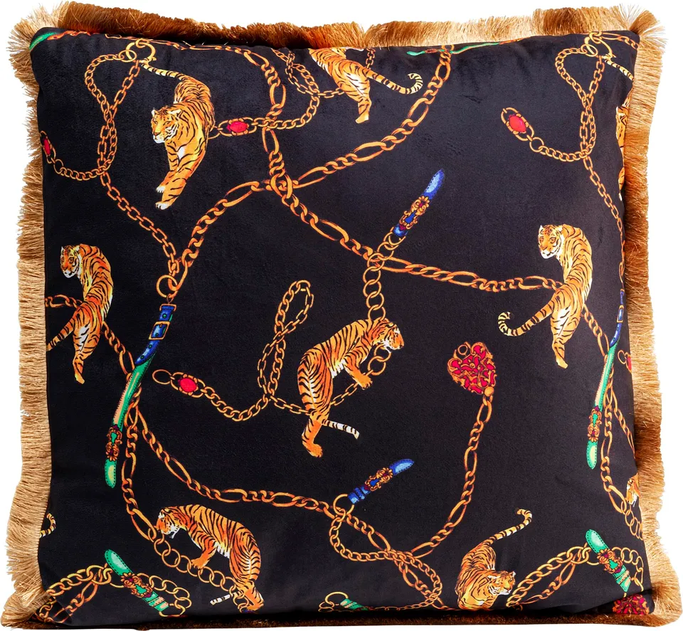 kare-design-kissen-tiger-chain-schwarz-45x45-cm-mit-fransen image 1