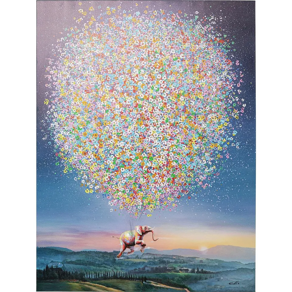 kare-design-flying-elephant-at-night-leinwandbild-mit-rahmen-blau-160x120x3-5-cm image 1