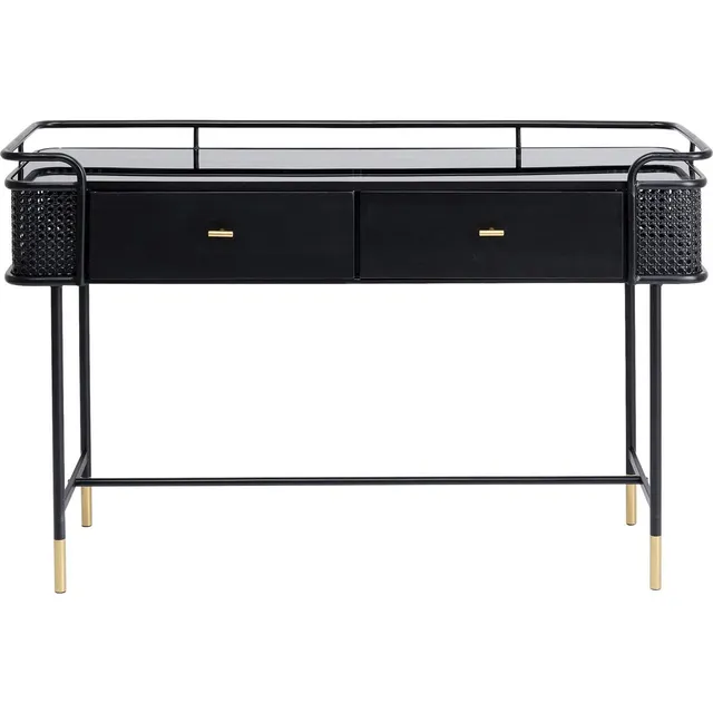 kare-design-fence-konsole-schwarz-120-cm-mit-glasplatte-und-2-schubladen image 1