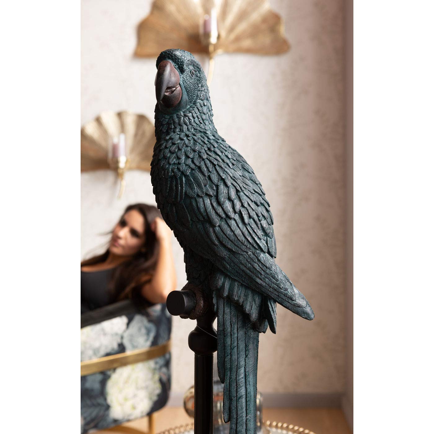 kare-design-deko-figur-parrot-petrol-papagei-statue-116x23x25-cm-in-blau-gr-n-sc image 2