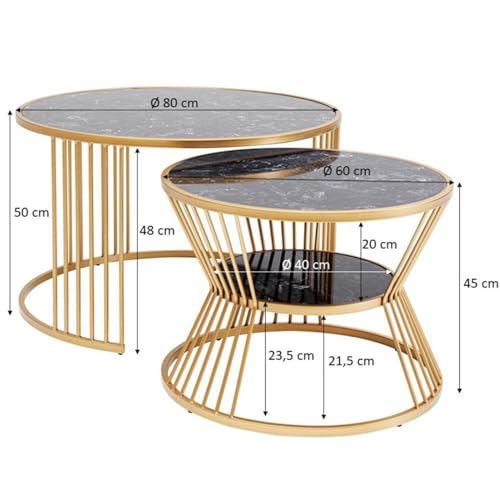kare-design-couchtisch-roma-2er-set-marmor-rund-50x80x80-cm-schwarz-gold image 8