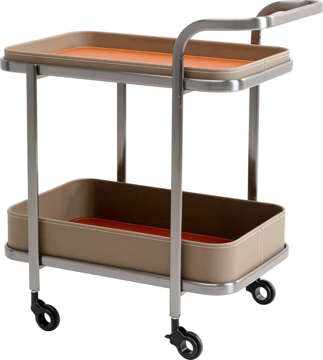 kare-design-tango-servierwagen-silber-beige-barwagen-auf-rollen-mit-zwei-ablagen image 1
