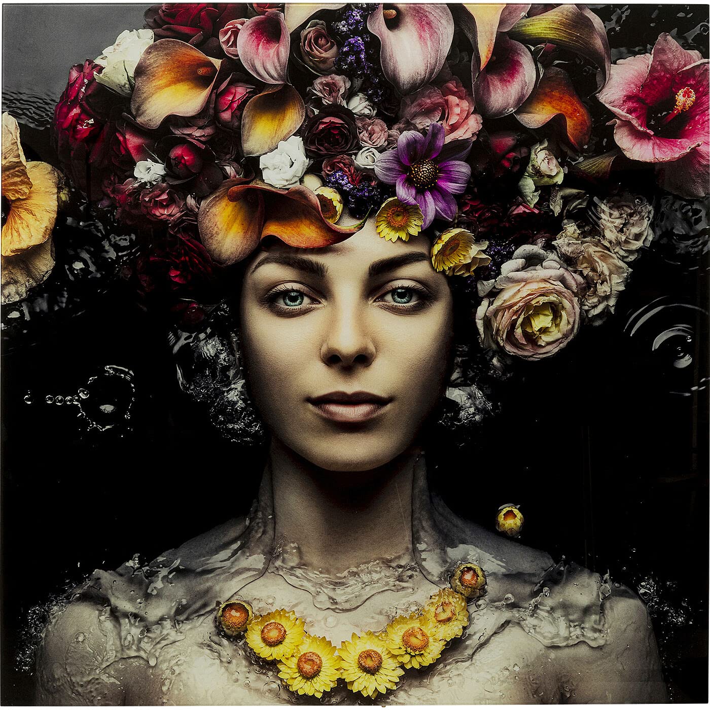 kare-design-glasbild-flower-art-lady-mehrfarbig-120x120-cm-wandbild-fotodruck-hi image 1
