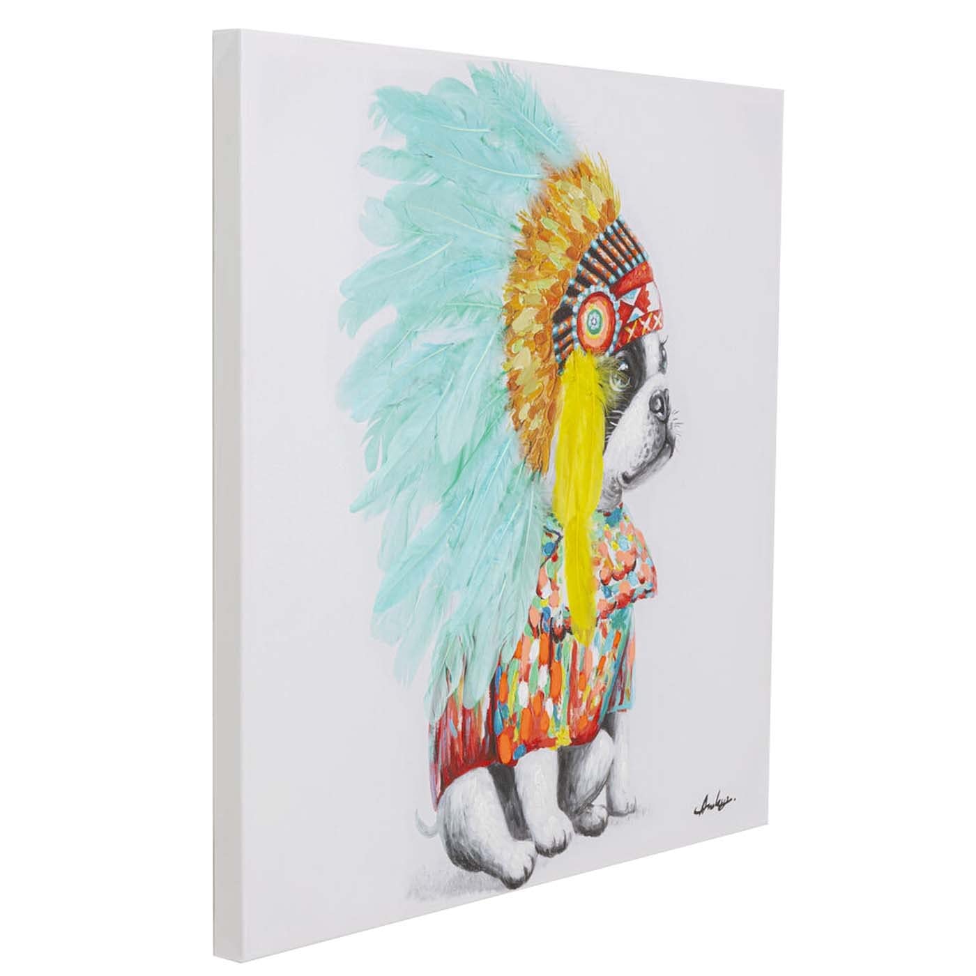 kare-design-headdress-dog-leinwandbild-80x80-cm-hund-mit-federschmuck image 4