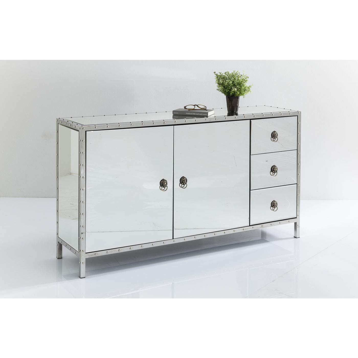 kare-design-sideboard-rivet-140-cm-verspiegelte-kommode-mit-nieten-und-l-wenkopf image 3