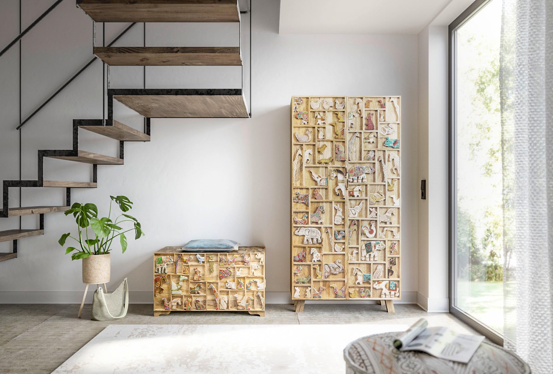 kare-design-truhe-zoo-81x47x42-cm-aufbewahrungstruhe-mango-massivholz-tiermotive image 2