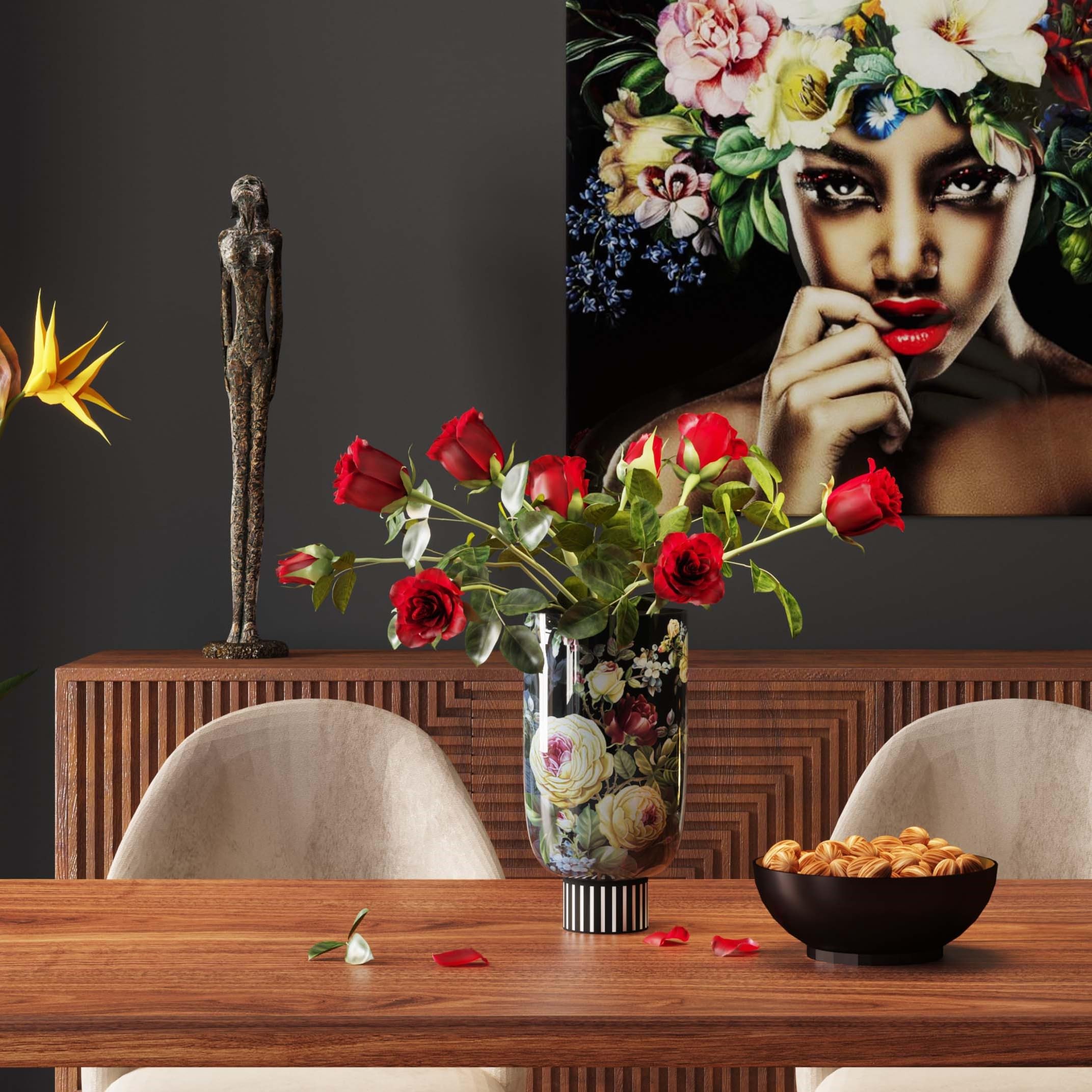 kare-design-deko-vase-rose-magic-schwarz-27-cm-blumenvase-steingut-rosen-dekor image 2