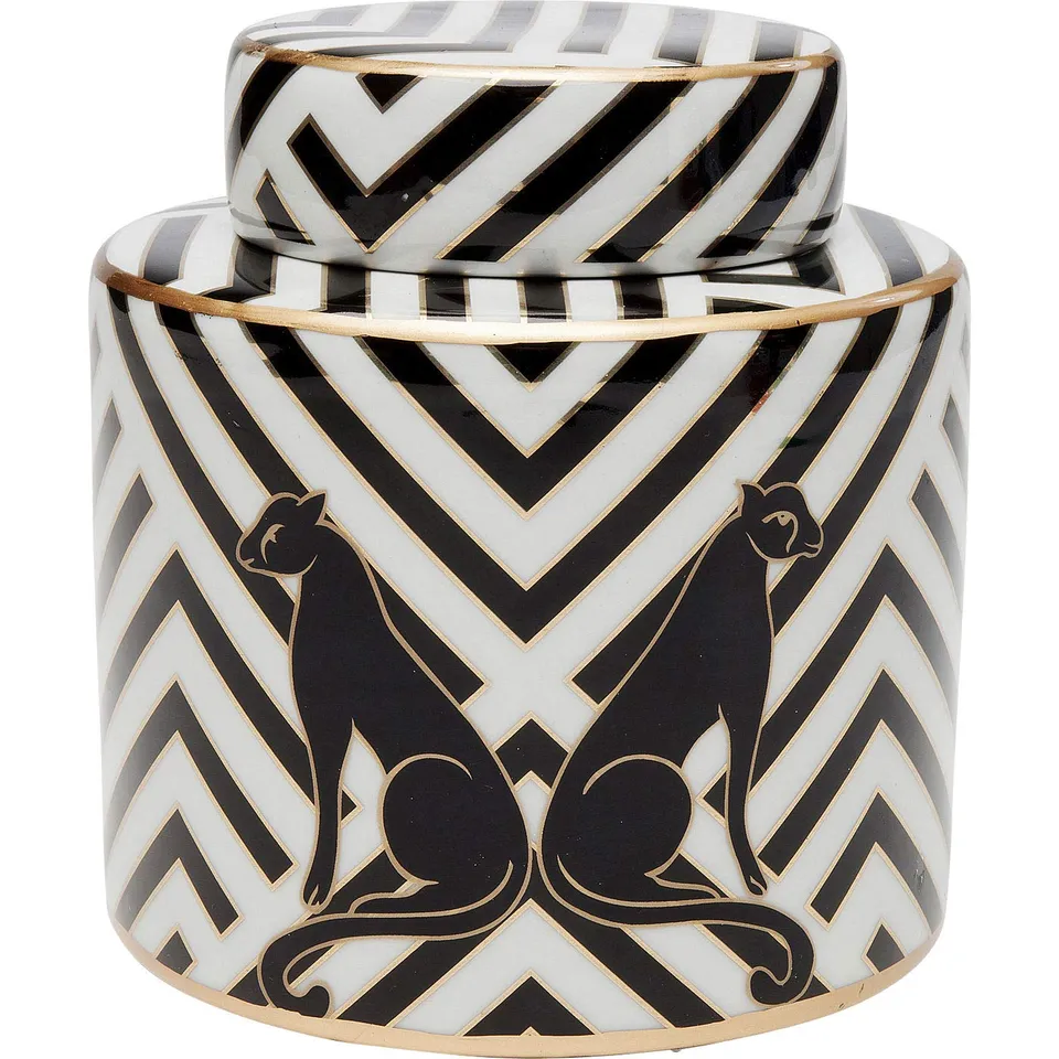kare-design-panther-deko-gef-dose-16-cm-schwarz-wei-gold image 1