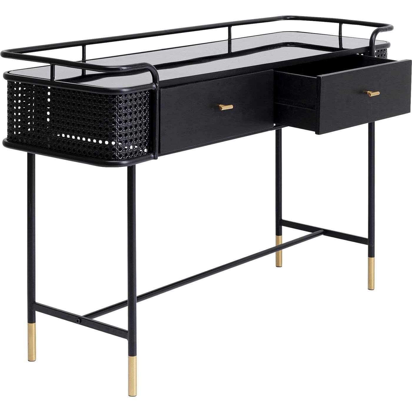 kare-design-fence-konsole-schwarz-120-cm-mit-glasplatte-und-2-schubladen image 5