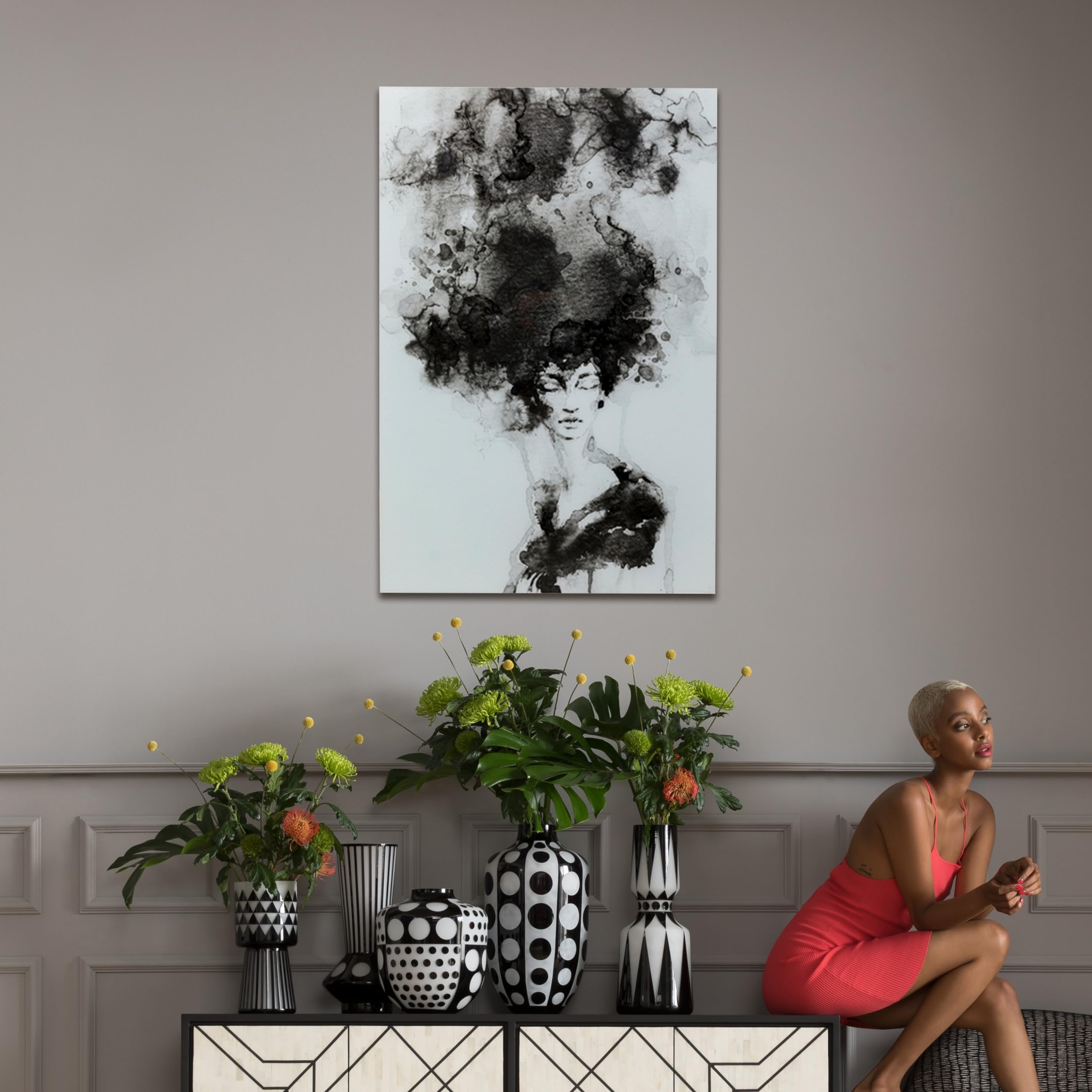 kare-design-glasbild-smokey-hair-schwarz-wei-150x100cm-wandbild-aus-glas image 2