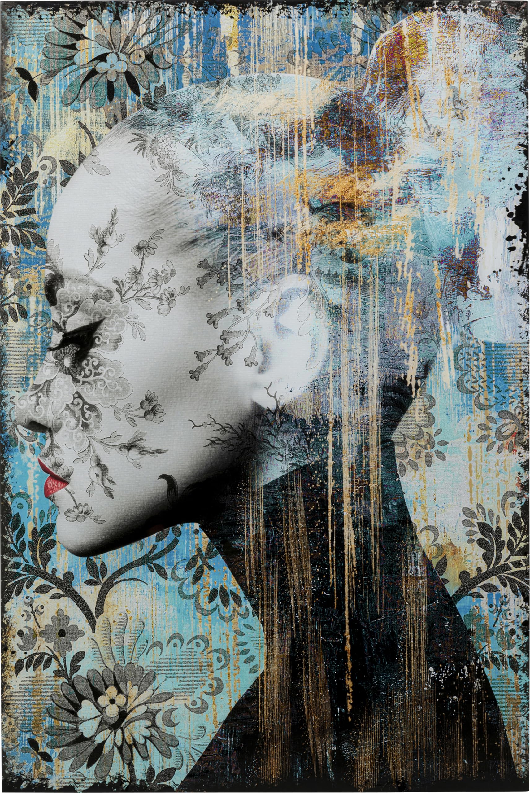 kare-design-glasbild-lady-flower-blau-schwarz-150x100-cm-rahmenlos image 1