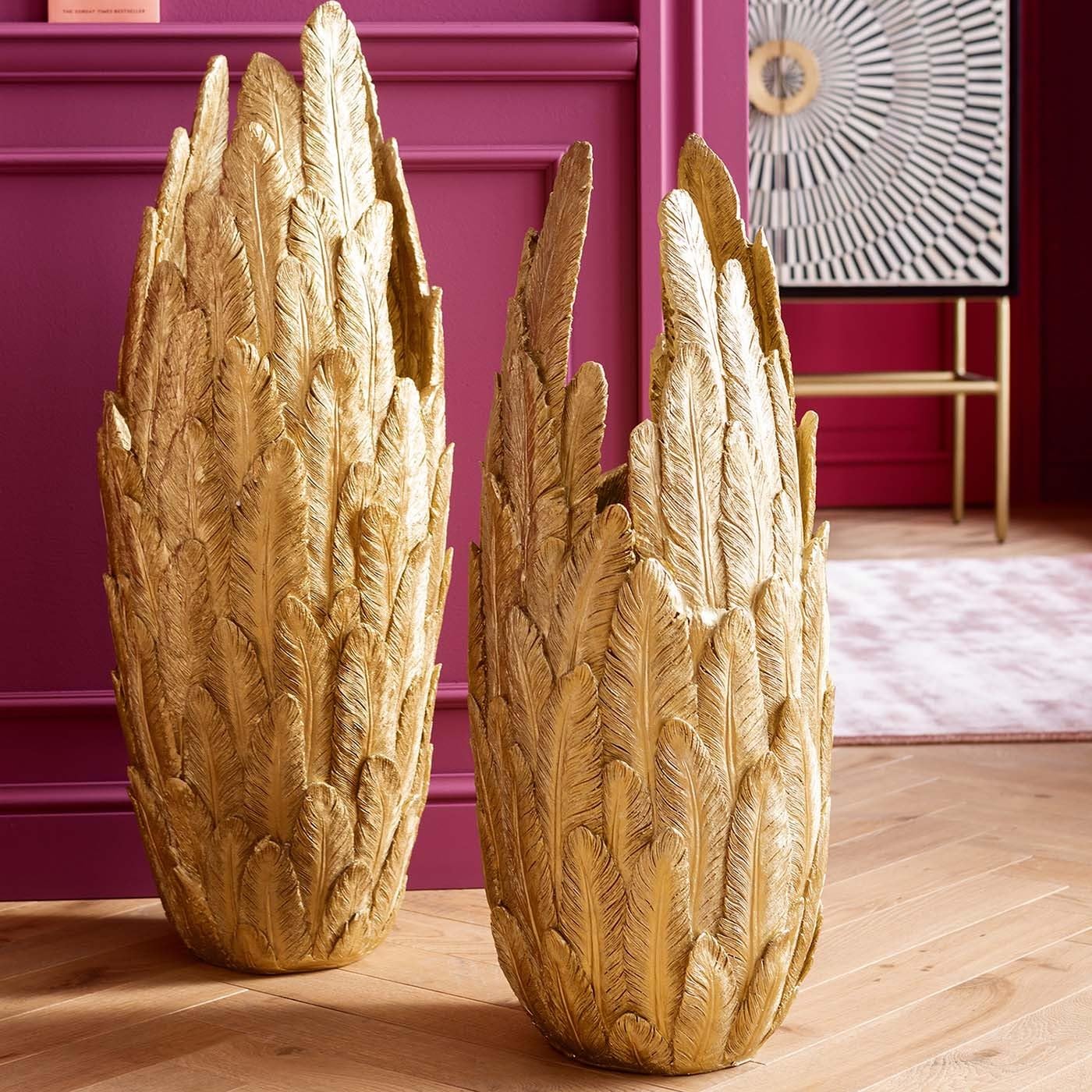 kare-design-feathers-bodenvase-gold-feder-design-vase-80x34x34-cm image 2