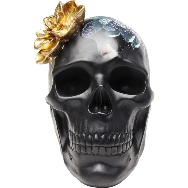 kare-design-deko-objekt-flower-skull-schwarz-totenkopf-skulptur-22-3x24x17-1-cm image 1