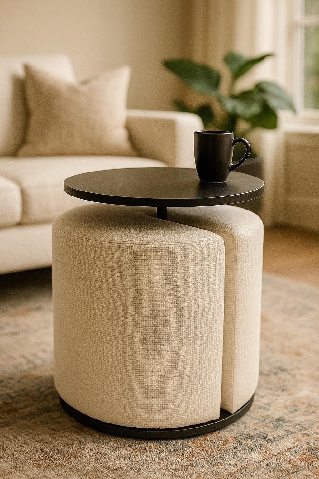 kare-design-better-together-beistelltisch-mit-hocker-2-teilig-creme-schwarz-53x4 image 2