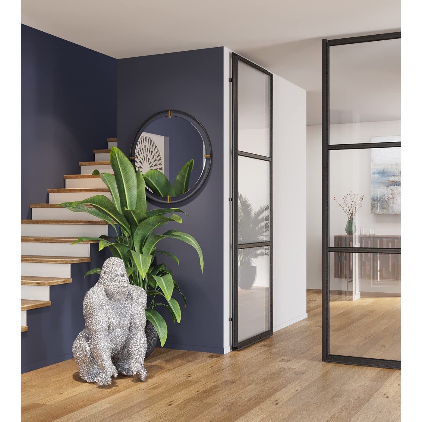 kare-design-dekofigur-shiny-gorilla-silber-80x50x47-cm-xxl-tierfigur image 2