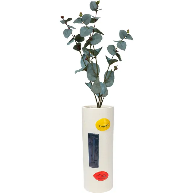 kare-design-vase-art-face-colore-33-cm-steinzeug-vase-blau-mit-gesichtsmotiv image 1