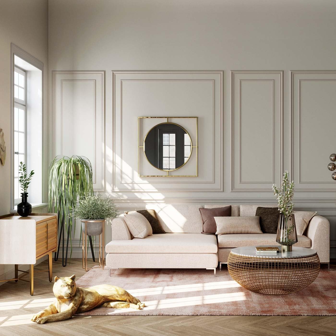 kare-design-spiegel-standford-gold-runder-wandspiegel-90-cm-mit-edelstahl-rahmen image 2