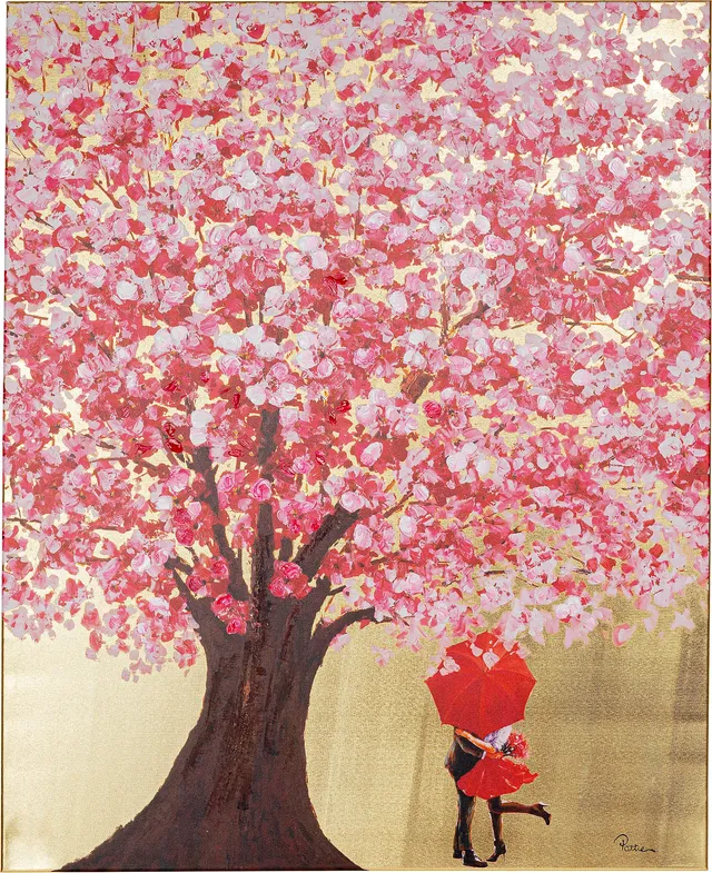 kare-design-bild-touched-flower-couple-gold-pink-wandbild-100x80-cm-mit-rahmen image 1