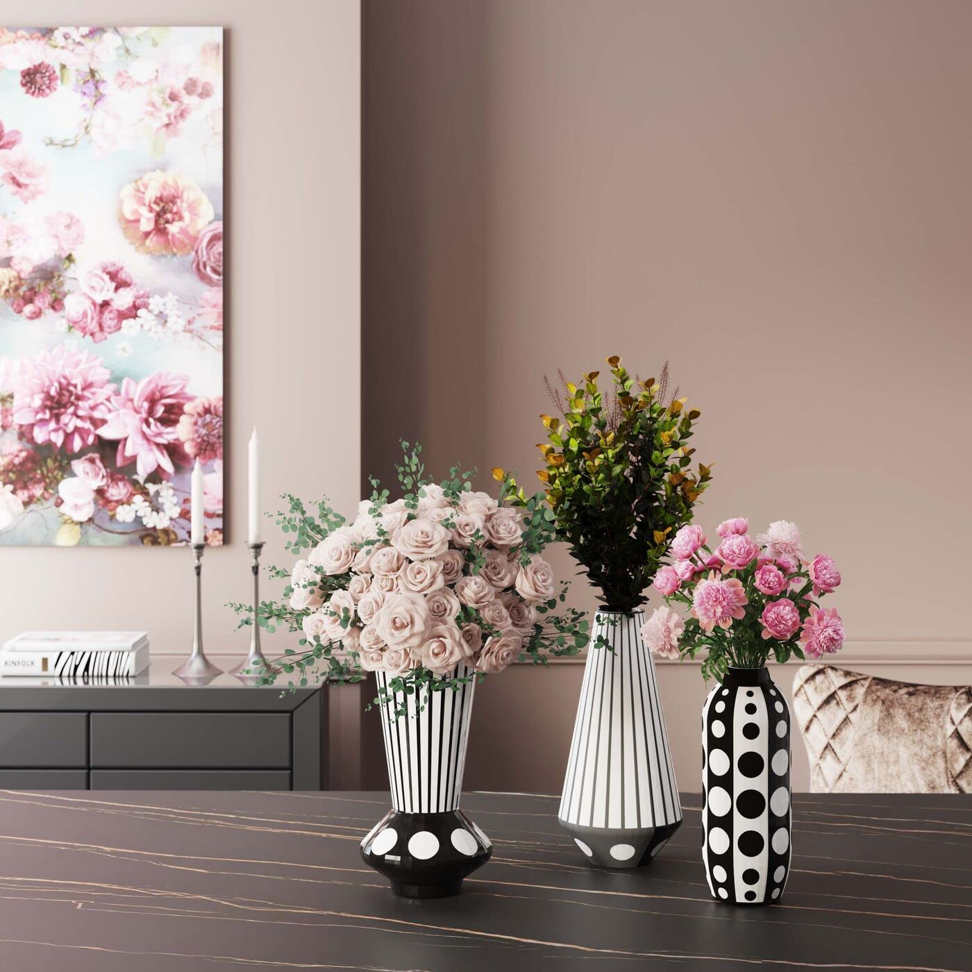 kare-design-brillar-vase-38-cm-schwarz-wei-gepunktet-glas image 2