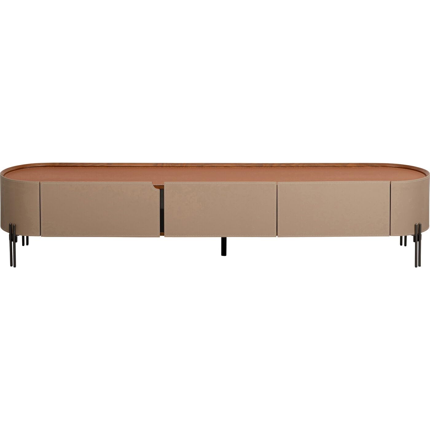 kare-design-tango-lowboard-beige-orange-lederoptik-mit-3-schubladen-200x41-cm image 1